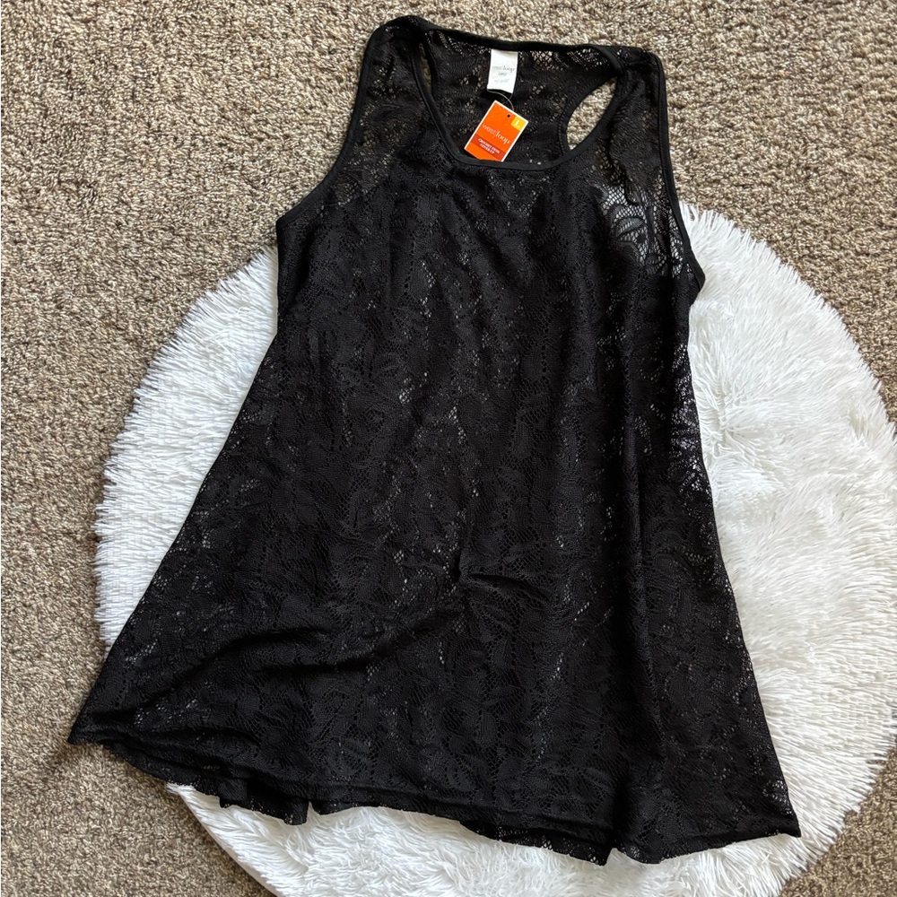 West Loop Crochet Swim Cover-Up Dress New Black Lightweight‎ Womens Size Large